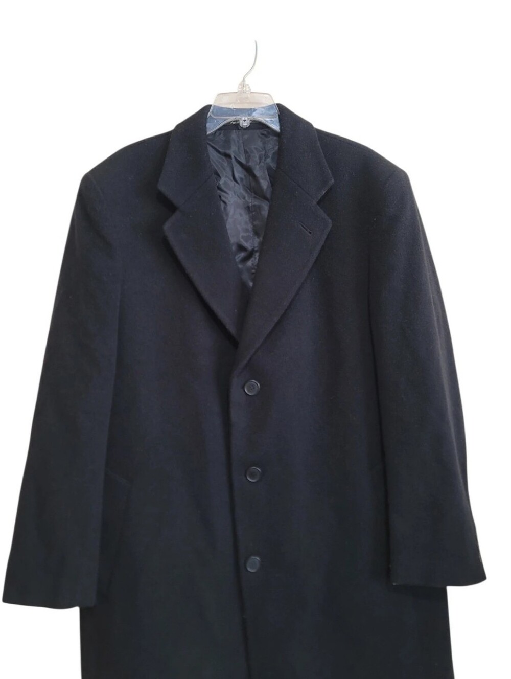 Bradley Jons Men's Black Single-Breasted Overcoat Cashreme Wool Blend Size 42 - Picture 5 of 10